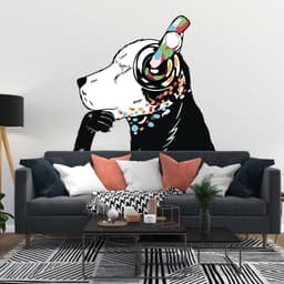 image-Banksy-Inspired Wall Decals, Canine Melody Wall Art Stickers, Modern Street Art Decor