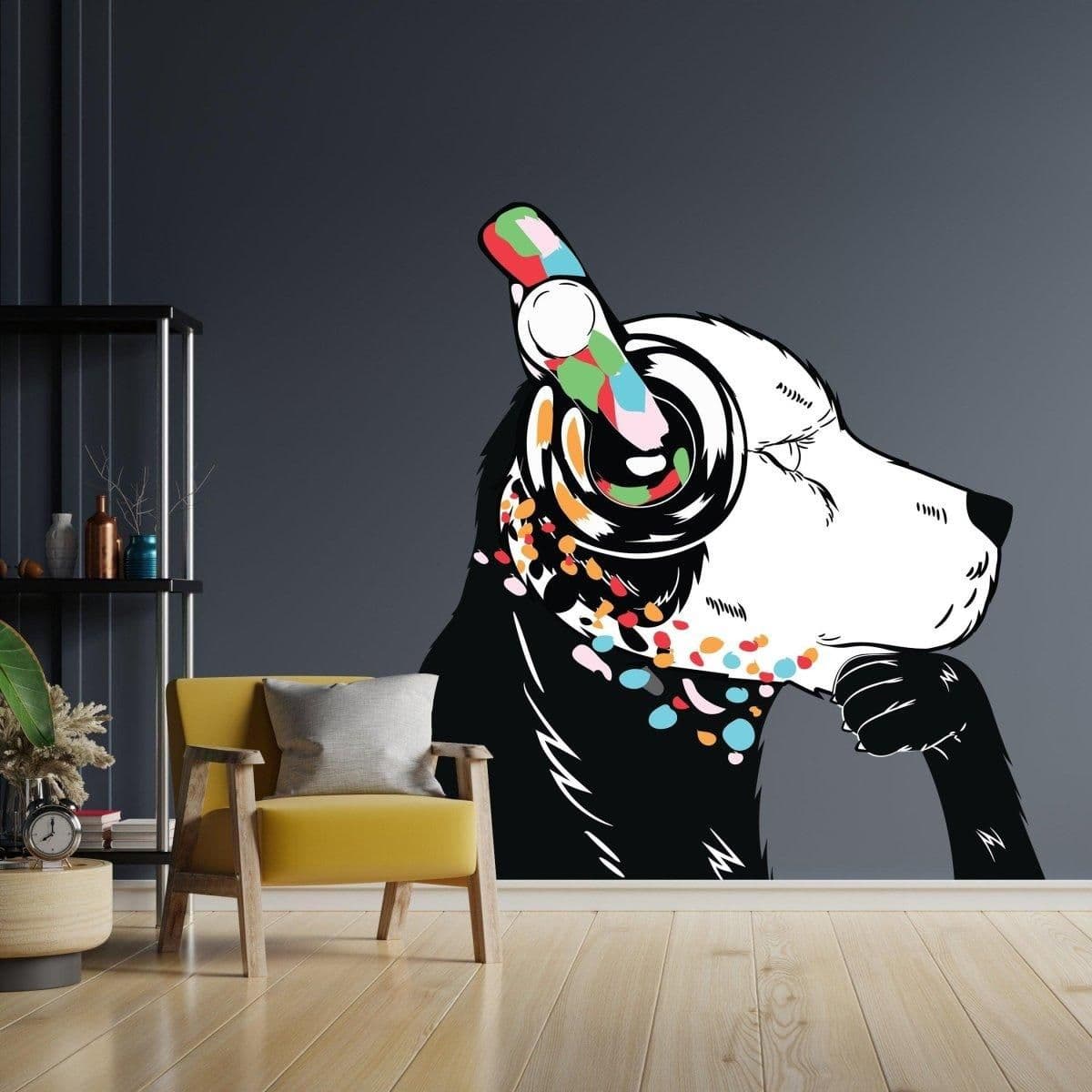 image-Banksy-Inspired Wall Decals, Canine Melody Wall Art Stickers, Modern Street Art Decor