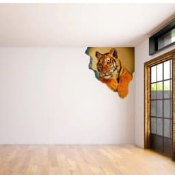 image-3D Tiger Porthole Wall Decal: Captivating Optical Illusion for Bedroom Décor