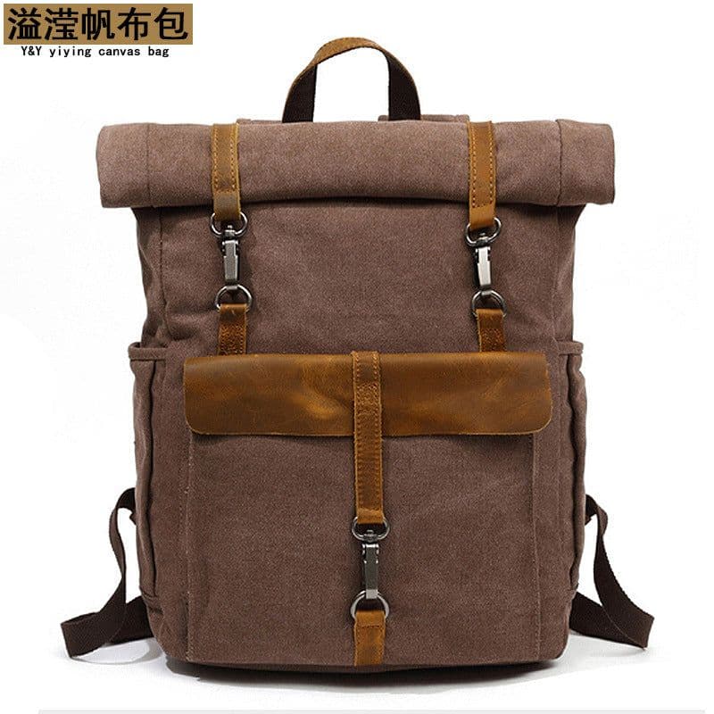 image-Cross-border sources of new canvas backpack men's retro shoulder computer bag student school bag outdoor wear-resistant travel bag