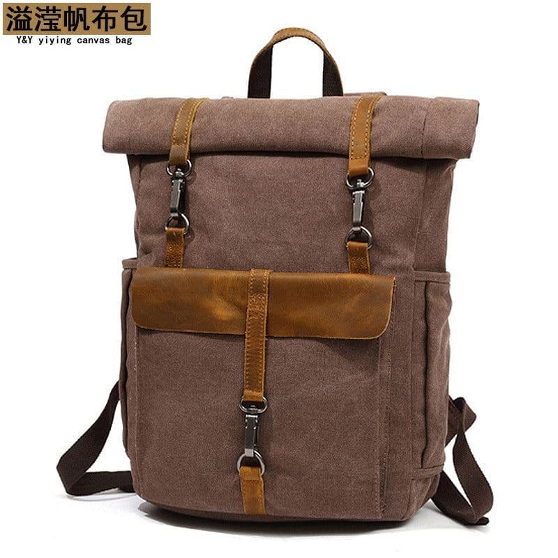 image-Cross-border sources of new canvas backpack men's retro shoulder computer bag student school bag outdoor wear-resistant travel bag