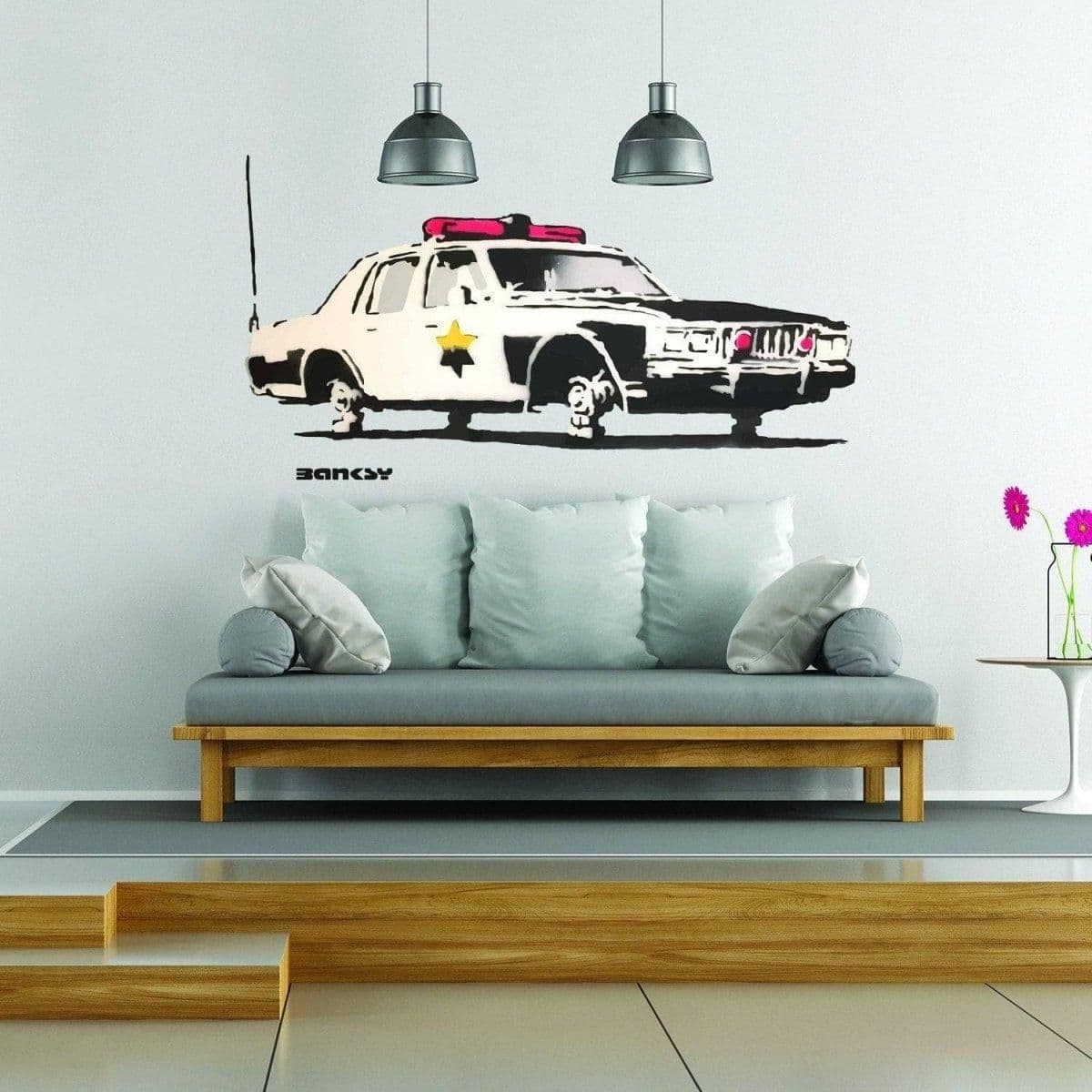 image-Police Car Wall Sticker, Law Enforcement Vehicle Wall Decor Decal for Kids Room