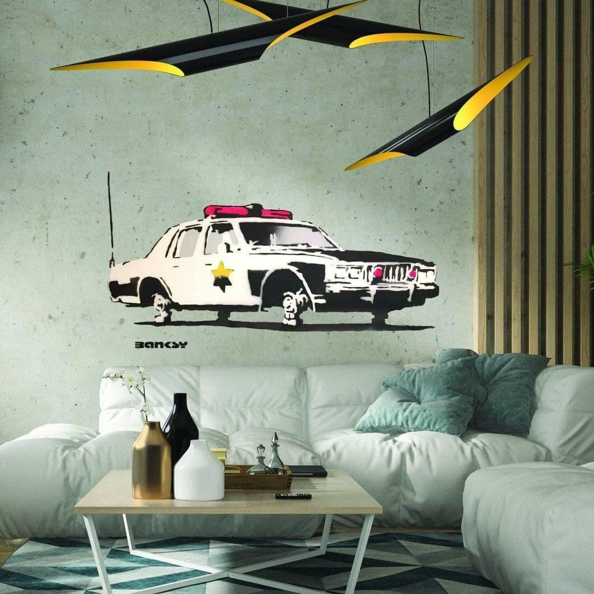image-Police Car Wall Sticker, Law Enforcement Vehicle Wall Decor Decal for Kids Room
