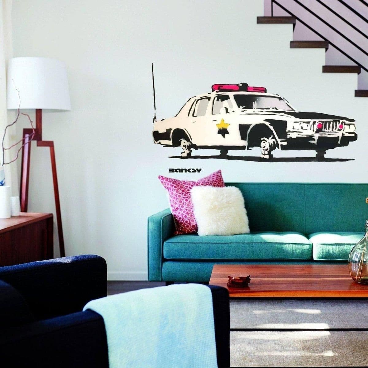 image-Police Car Wall Sticker, Law Enforcement Vehicle Wall Decor Decal for Kids Room