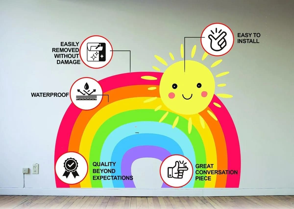 image-Vibrant Vinyl Rainbow Wall Decal - Colorful Sticker for Bedroom and Nursery Enhancement