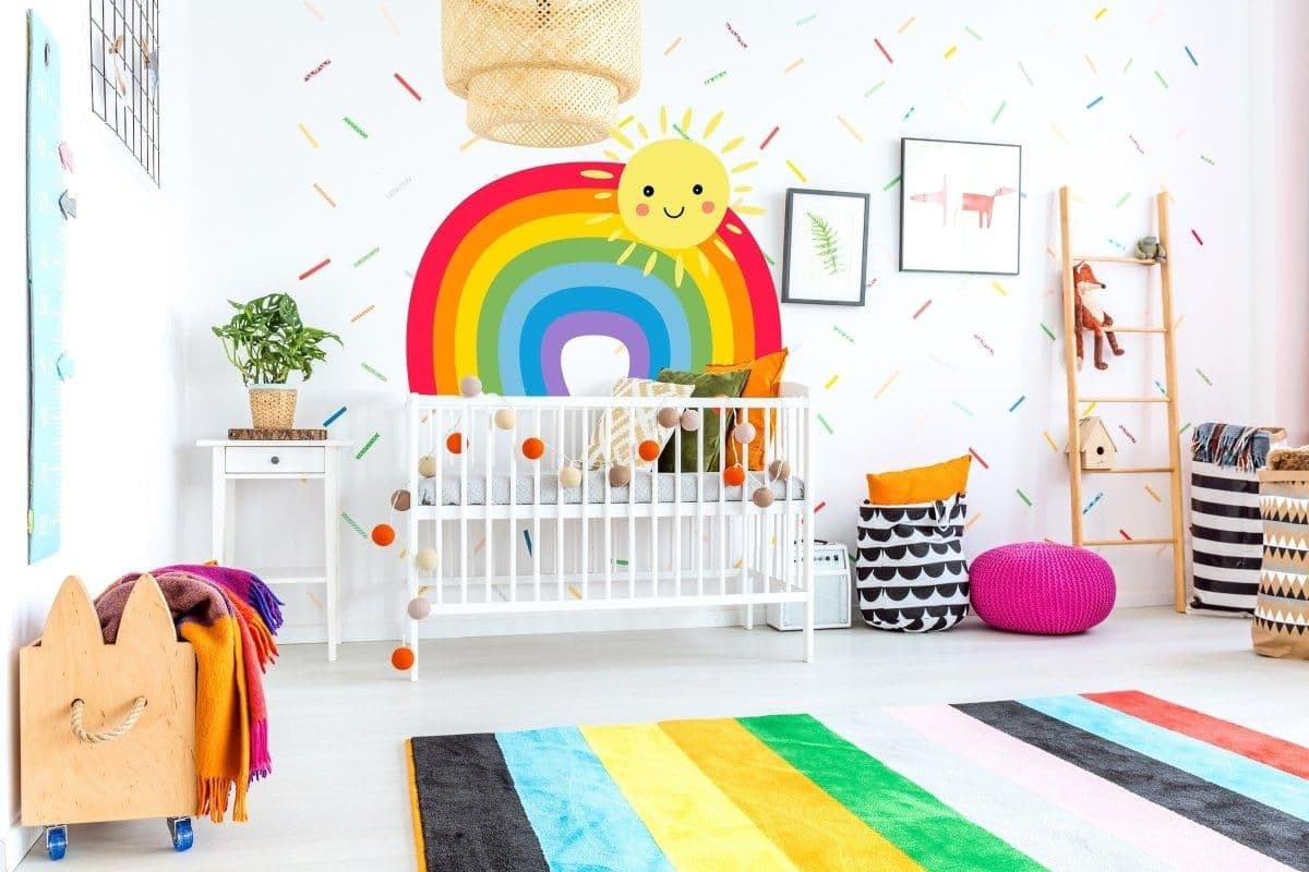 image-Vibrant Vinyl Rainbow Wall Decal - Colorful Sticker for Bedroom and Nursery Enhancement