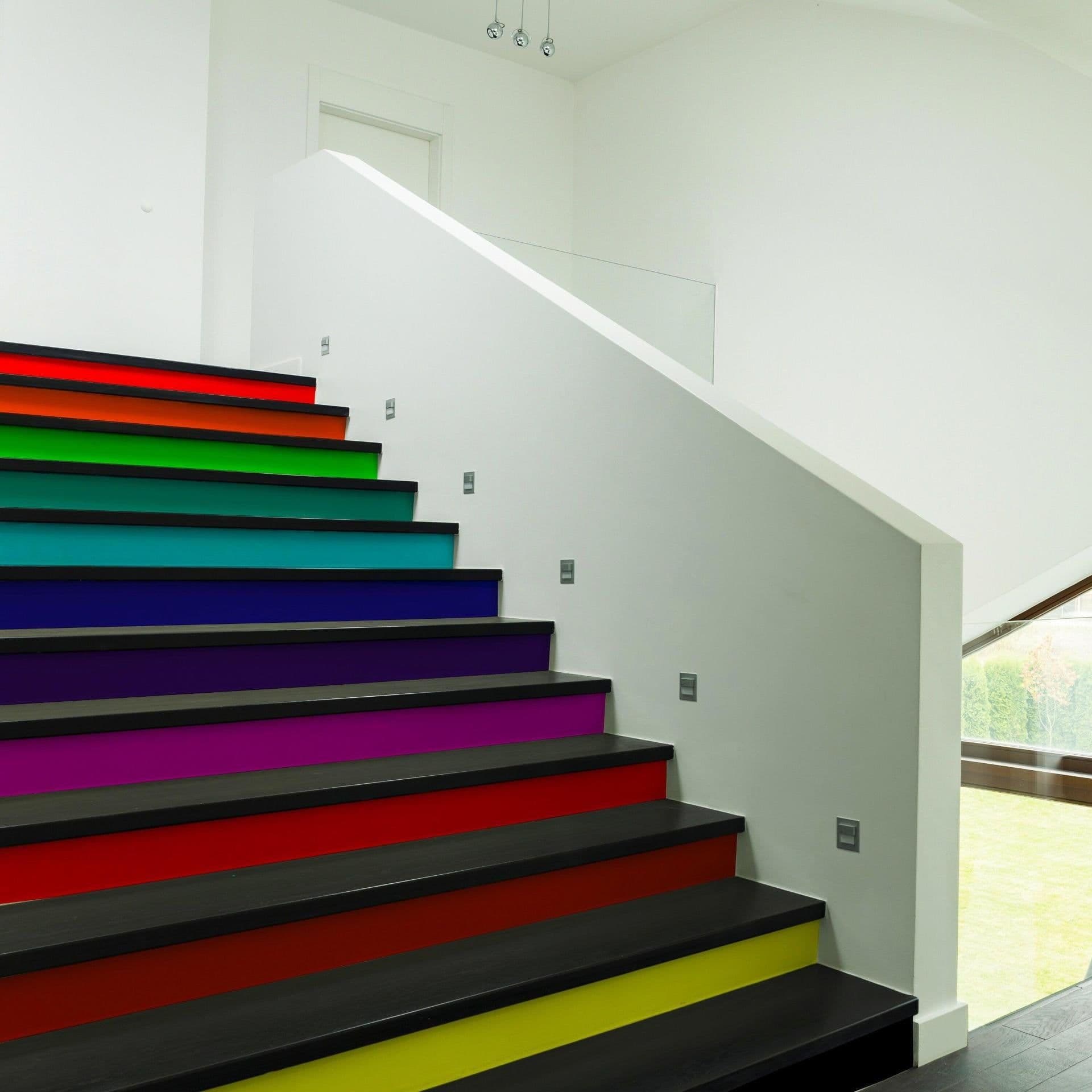 image-Rainbow Stair Riser Decals - Vibrant Steps Stickers for Stairs
