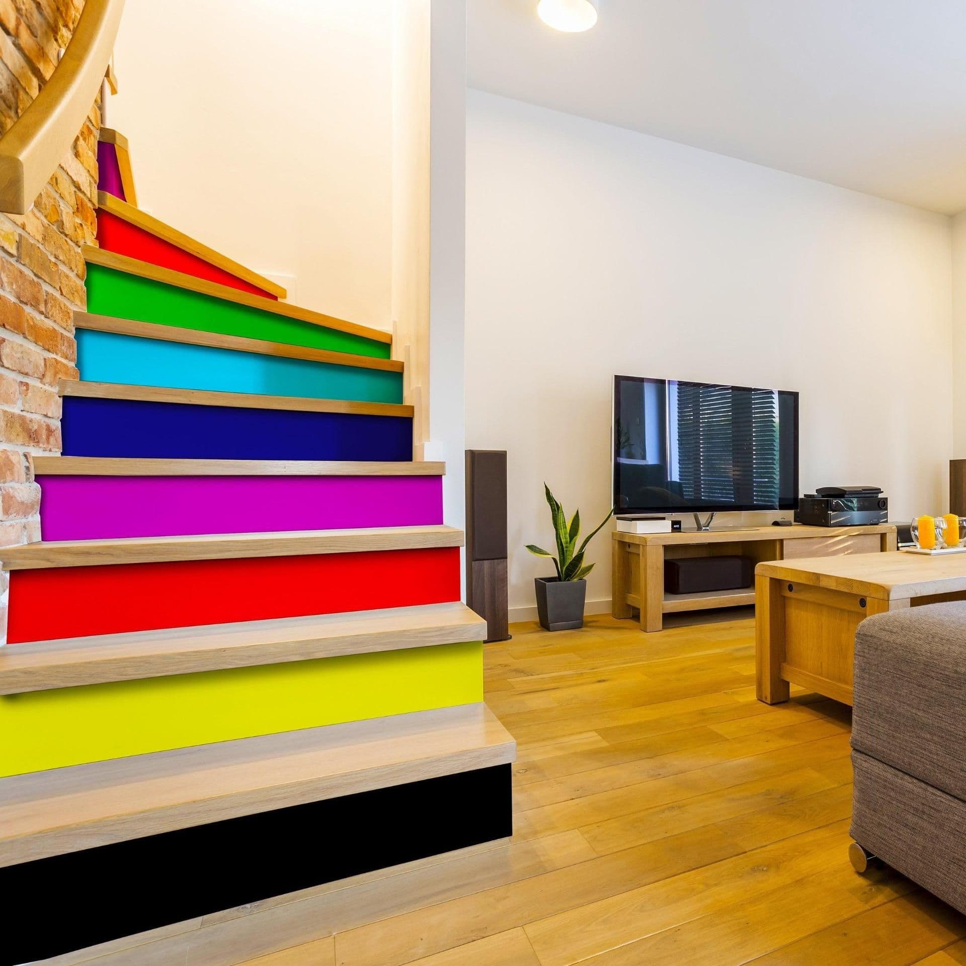 image-Rainbow Stair Riser Decals - Vibrant Steps Stickers for Stairs