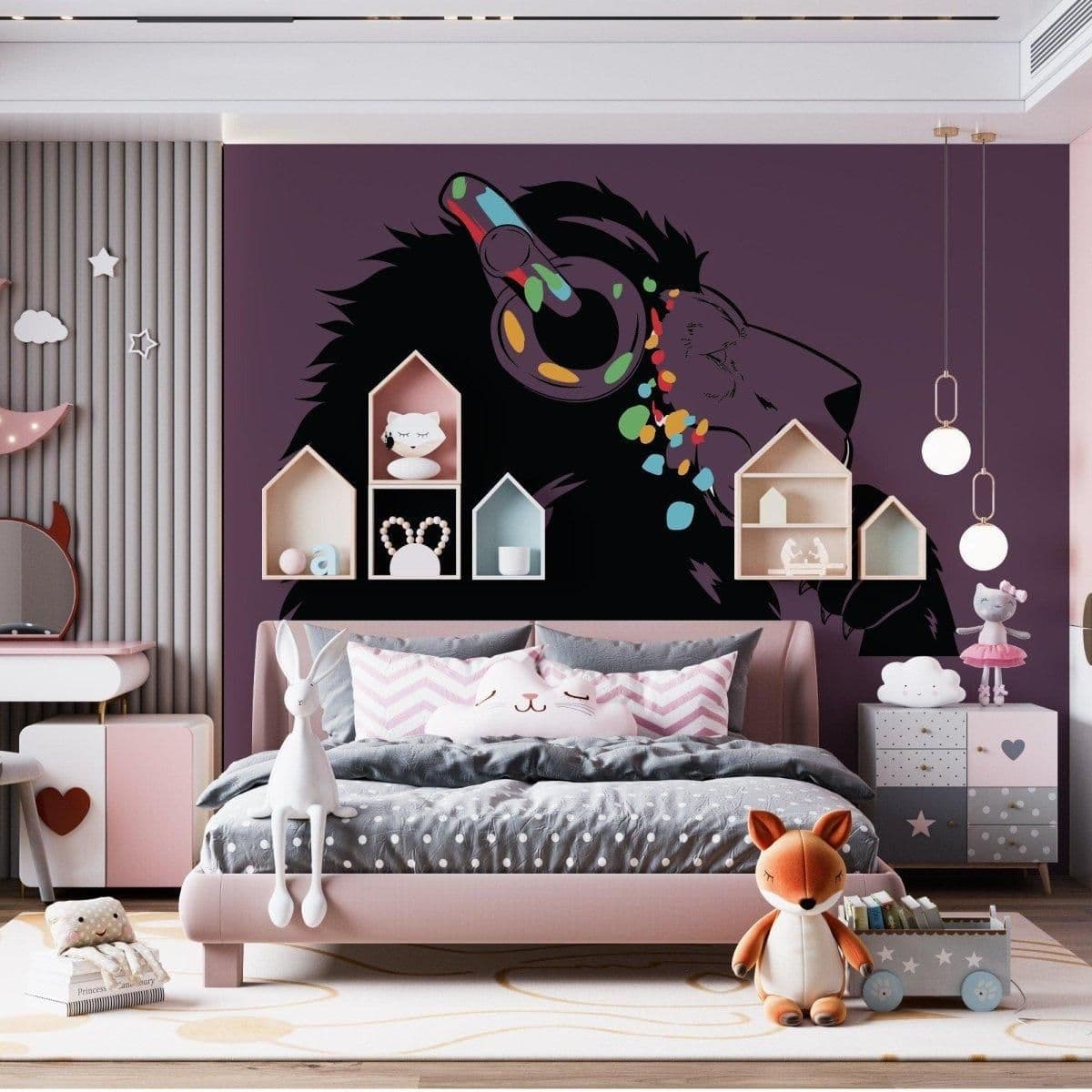 image-Lion Theme Wall Stickers, Groove Decals for Kids, Animal Escape Artwork
