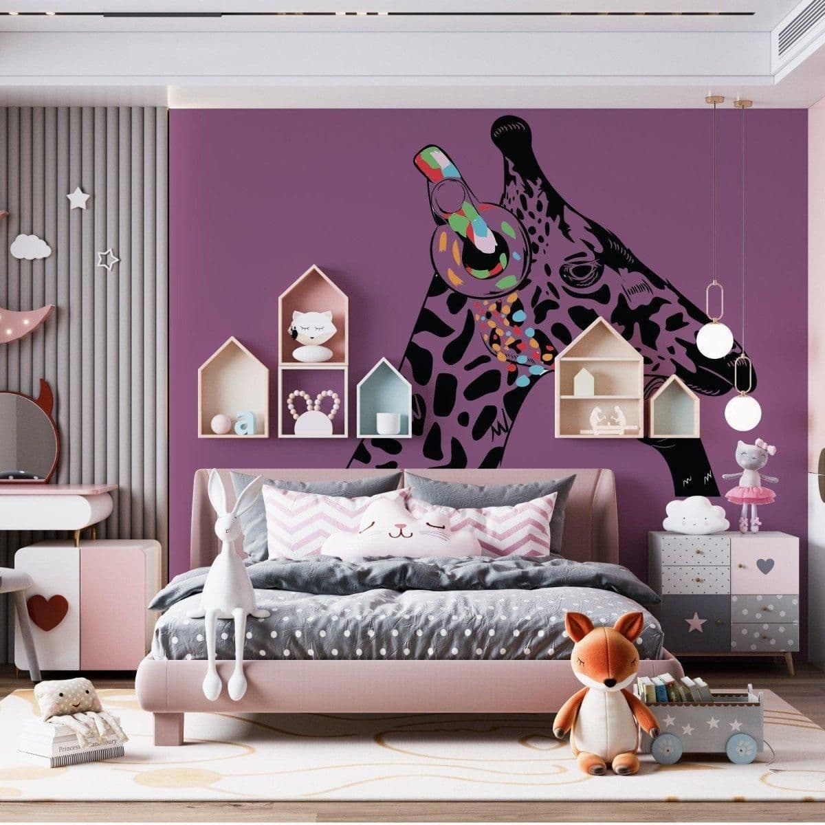 image-Dj Giraffe Vinyl Decal - Unique Giraffes Headphones Wall Art Design