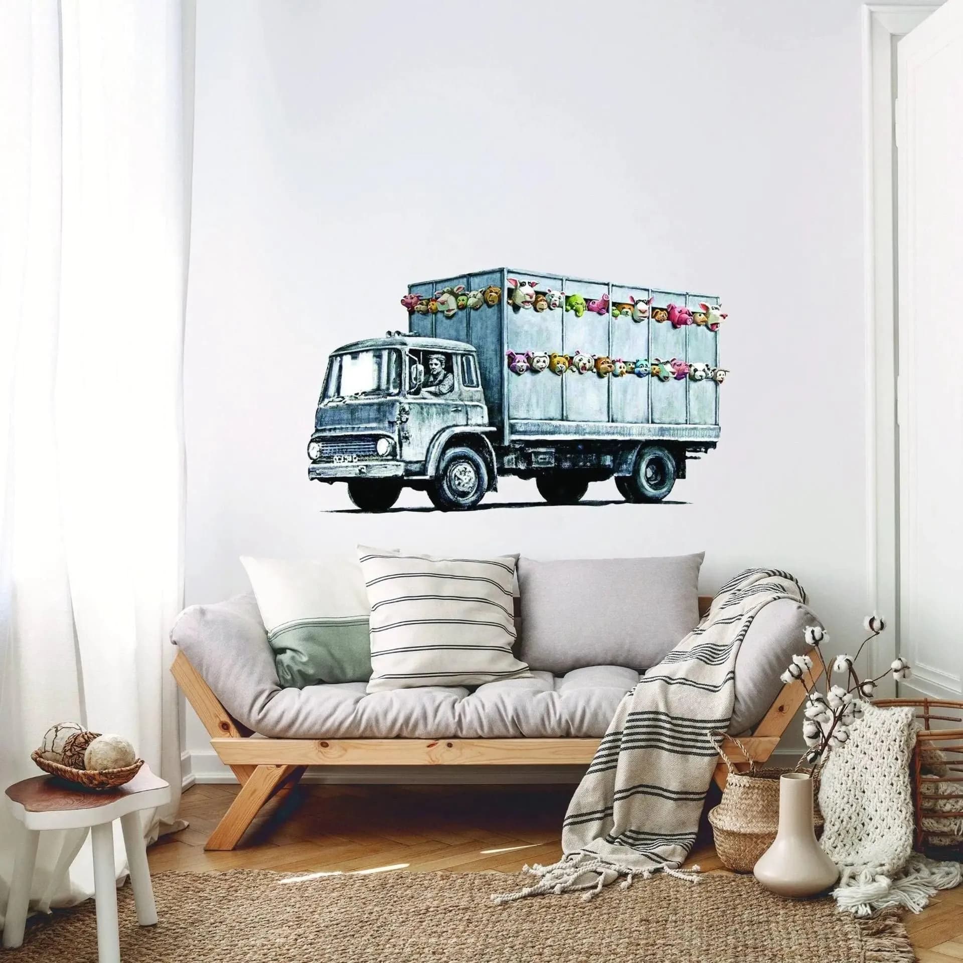image-Banksy Animal Truck Artwork, Dazzling Vinyl Wall Sticker for Wall Decor