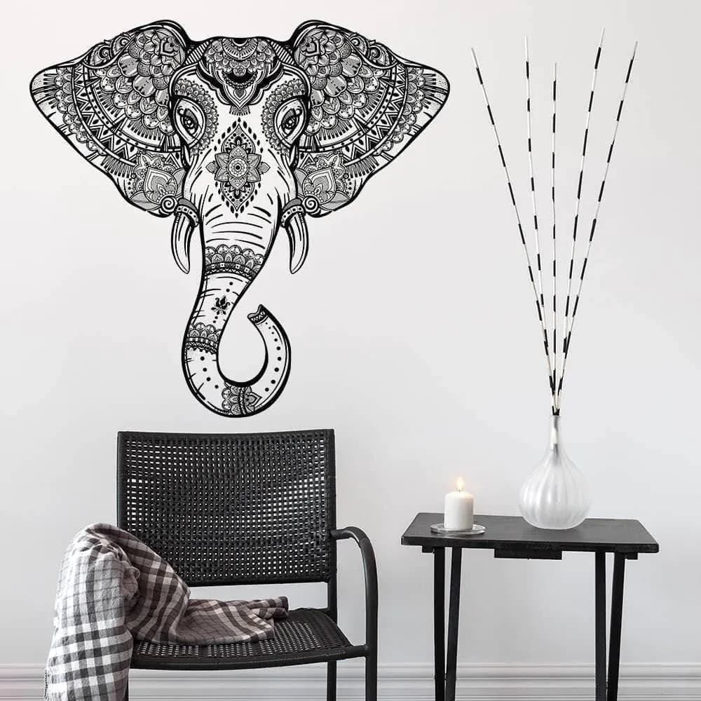 image-Whimsical Elephant Wall Art Decal: Stylish & Elegant Design