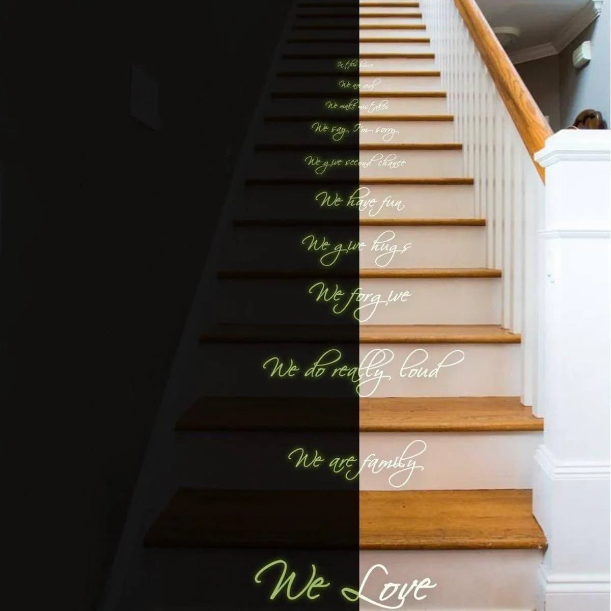 image-Glow-in-the-Dark Stair Decal - Luminescent Family - Ideal for Creating Enchanting Ambience