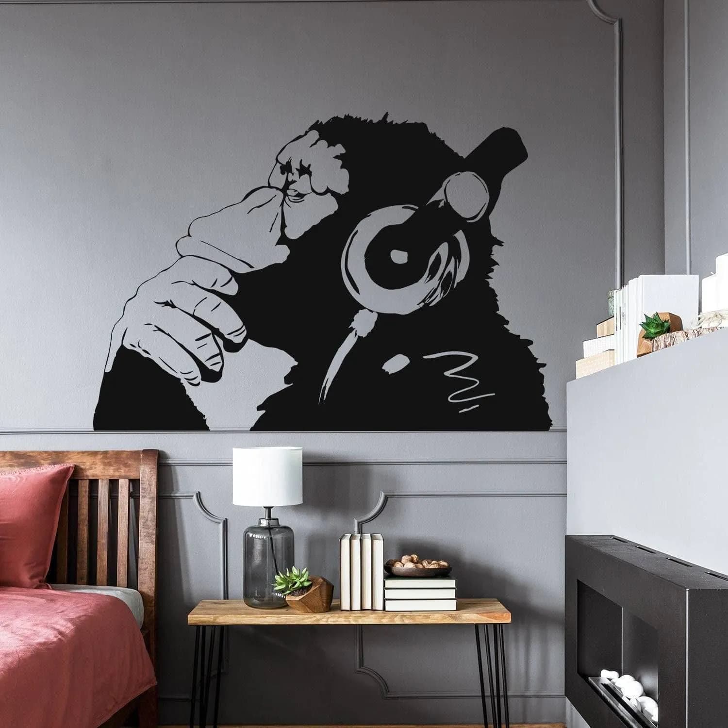 image-Contemplative Primate Wall Art Sticker, Vinyl Peel & Stick Room Mural Feature
