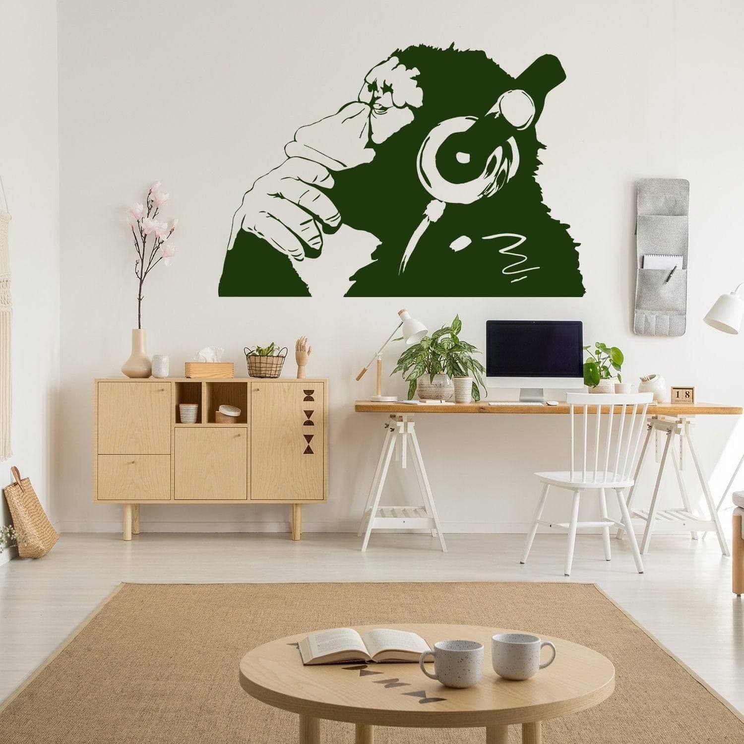 image-Contemplative Primate Wall Art Sticker, Vinyl Peel & Stick Room Mural Feature