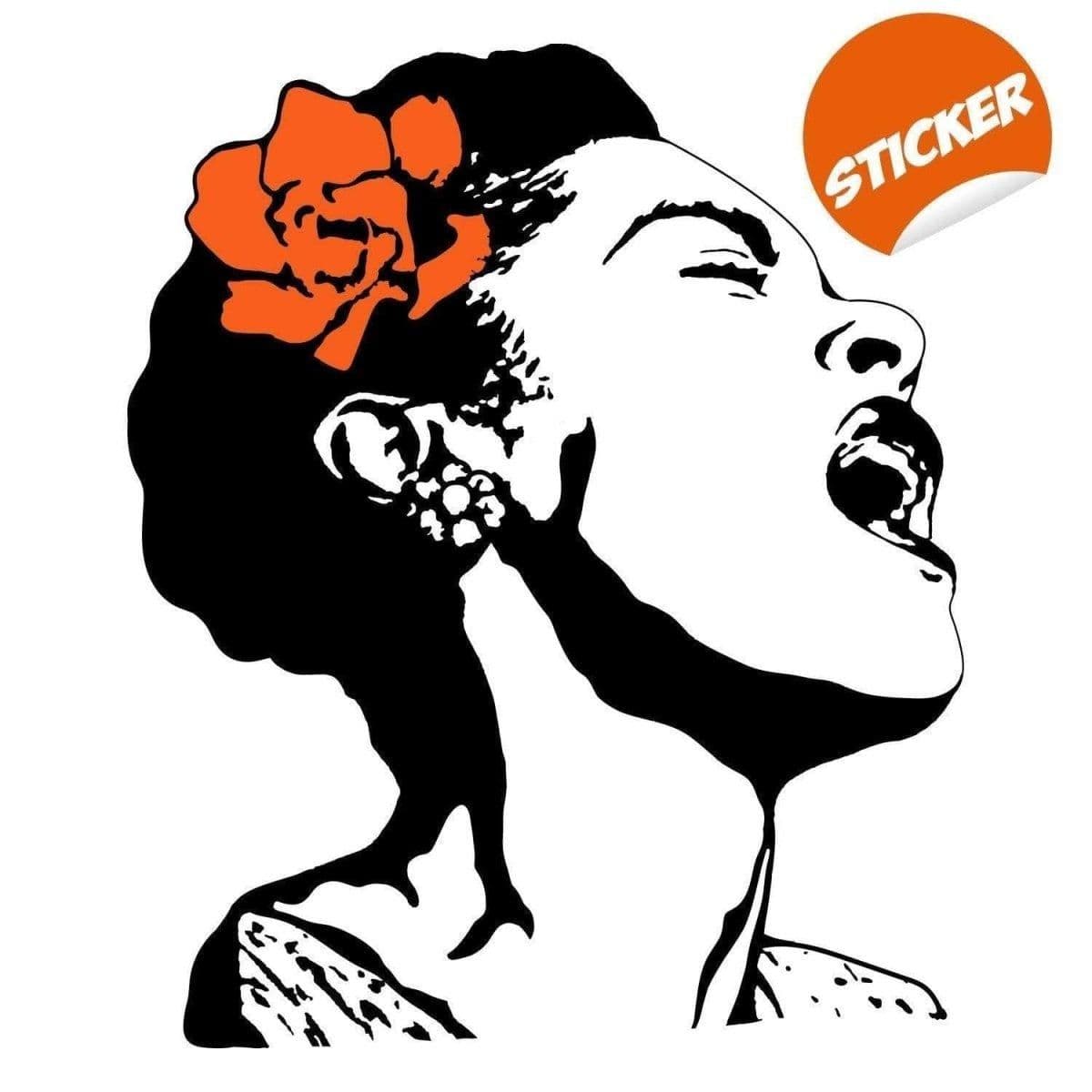 image-Singing Woman Art Decal with Floral Design - Elegant Wall Sticker for Home Decoration