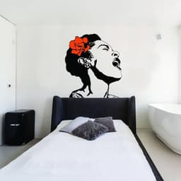 image-Singing Woman Art Decal with Floral Design - Elegant Wall Sticker for Home Decoration
