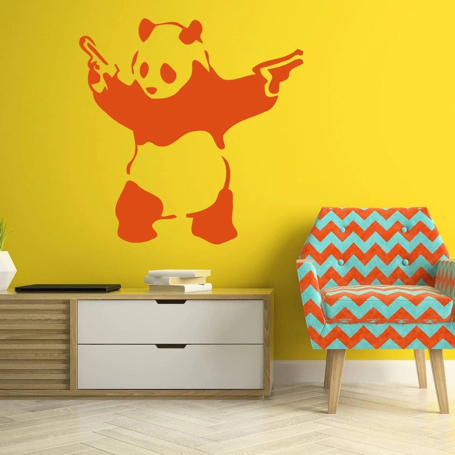 image-Artistic Urban Bear with Gun Wall Decal - Modern Interior Design Element