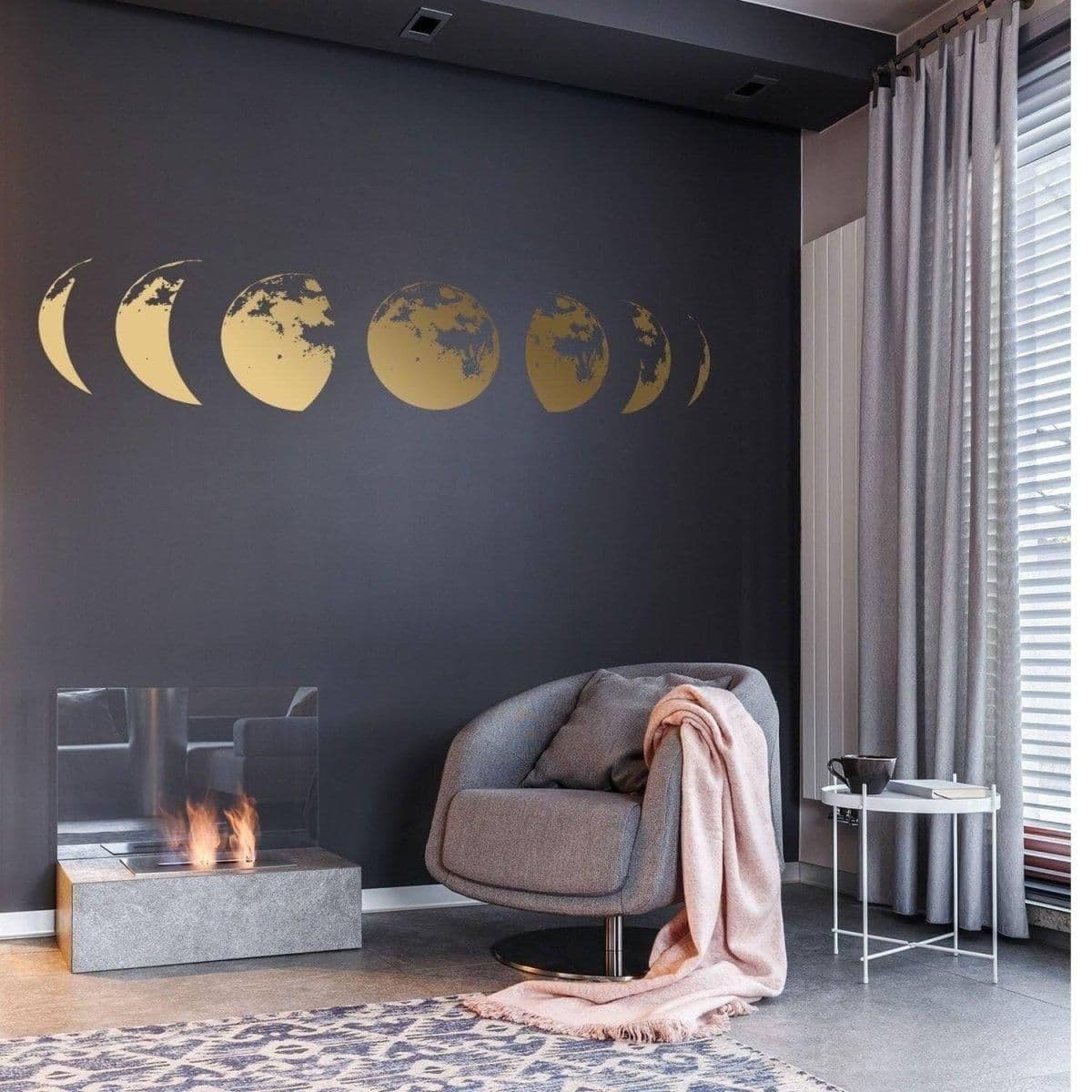 image-Moon Phase Wall Sticker, Astrological Cycle Wall Decal, Galaxy Theme Wall Art Decoration