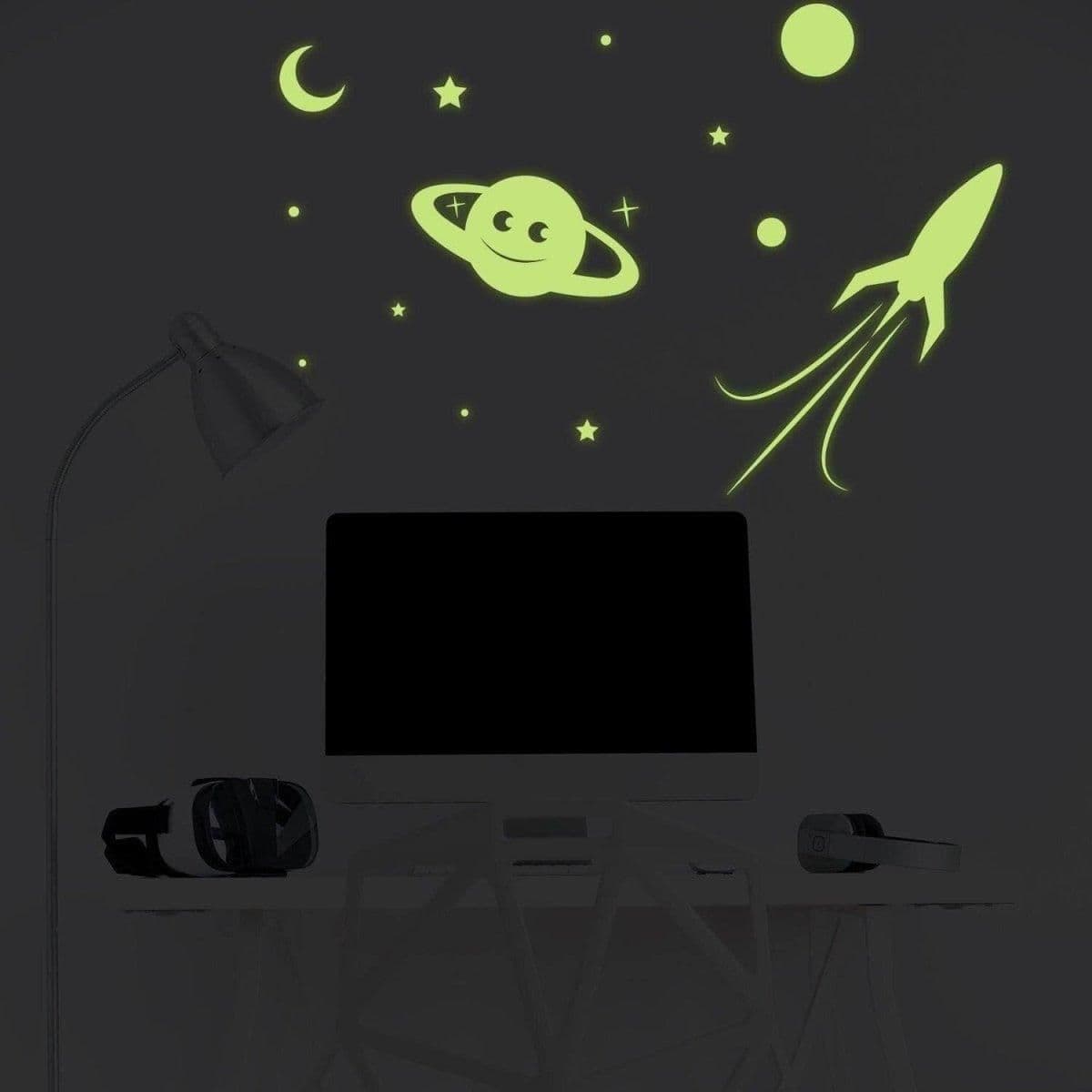 image-Glow in the Dark Star Wall Stickers, Planetary Space Decals, Cosmic Sky Decor Set