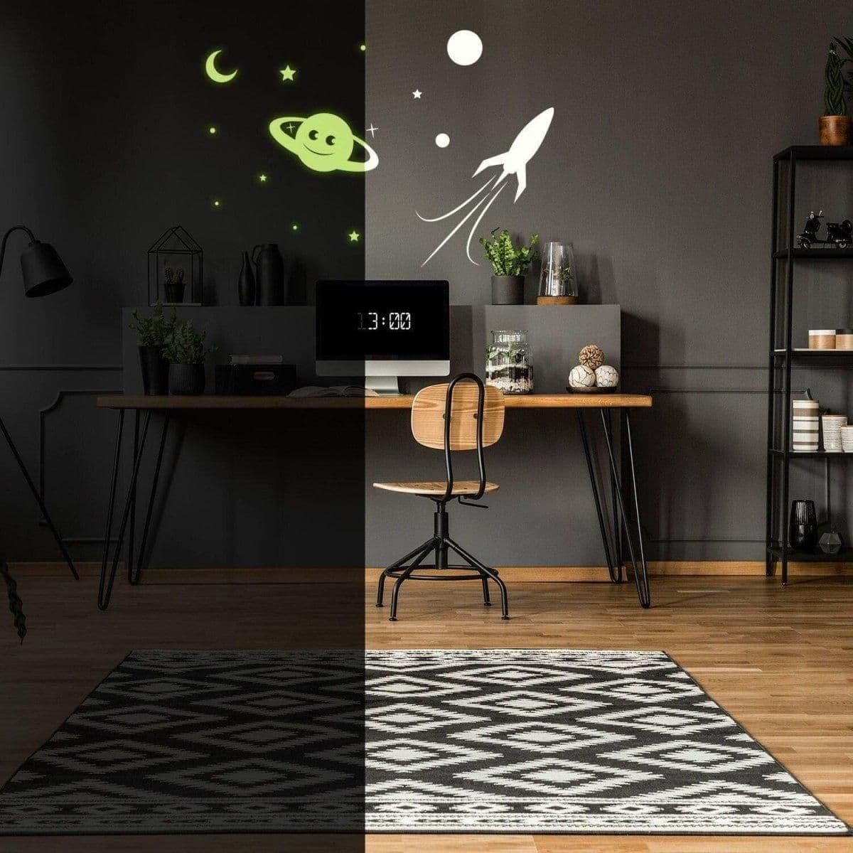 image-Glow in the Dark Star Wall Stickers, Planetary Space Decals, Cosmic Sky Decor Set
