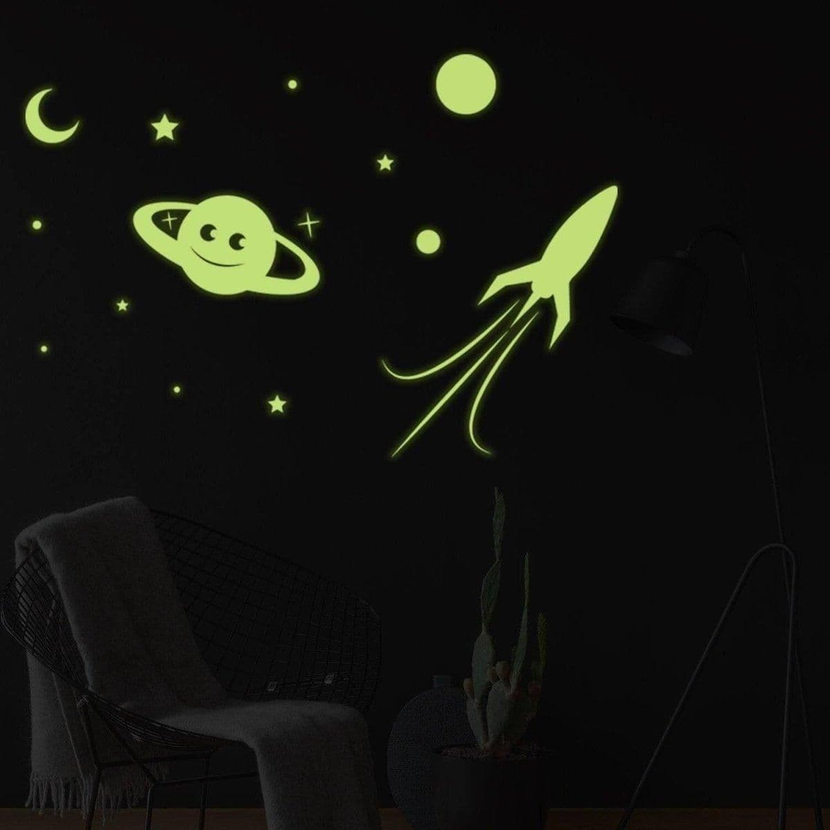 image-Glow in the Dark Star Wall Stickers, Planetary Space Decals, Cosmic Sky Decor Set