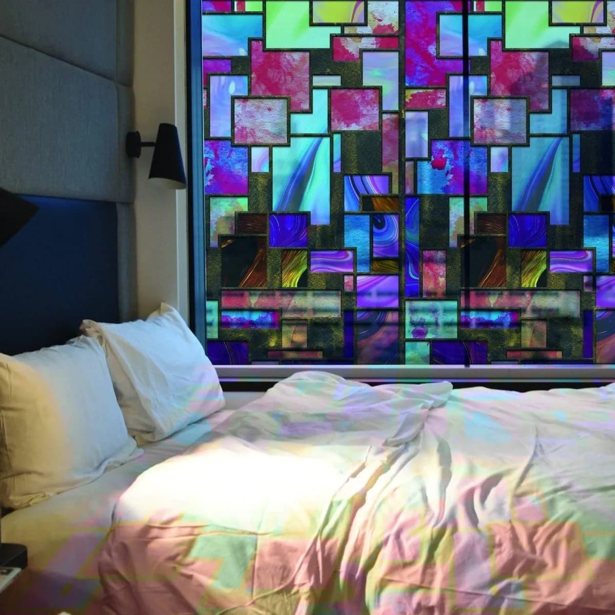 image-Frosted Privacy Window Film - Elegant Glass Covering Solution