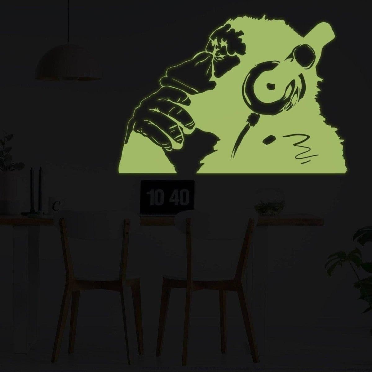 image-Glowing Vinyl Wall Decal: Monkey With Headphones - Luminescent Graffiti Sticker