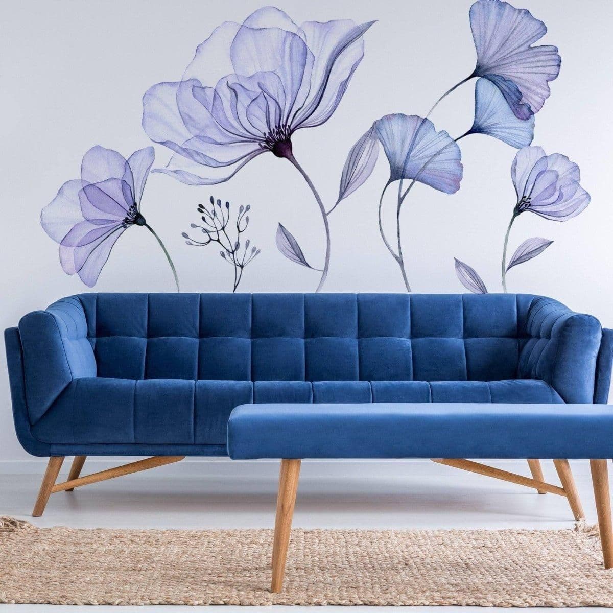 image-3D Blue Blossom Wall Decal - Elegant Floral Vinyl Sticker Mural