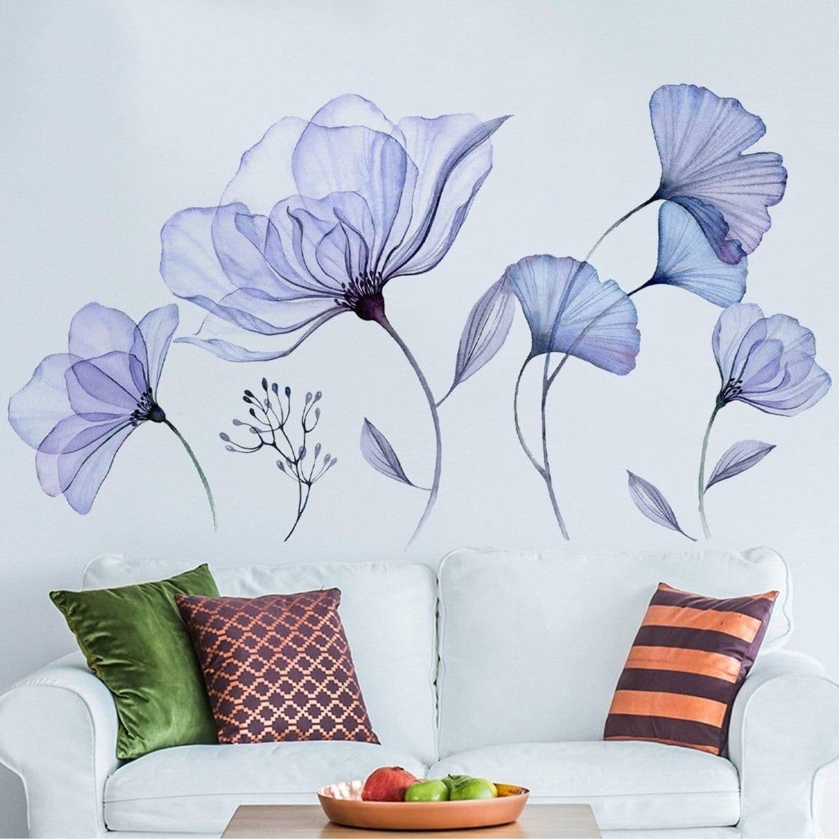 image-3D Blue Blossom Wall Decal - Elegant Floral Vinyl Sticker Mural
