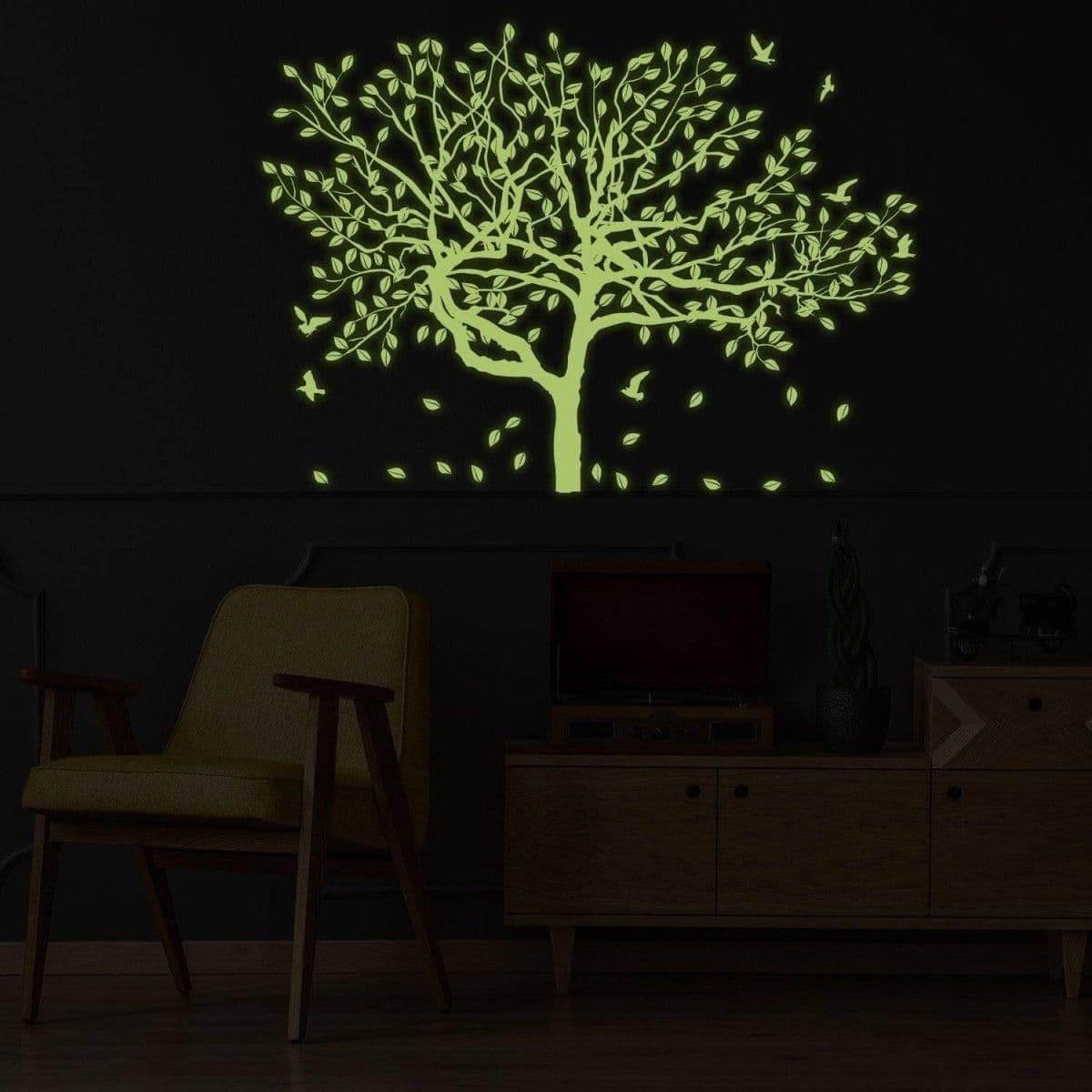image-Glow-In-The-Dark Forest Wall Decal - Fluorescent Luminous Trees Sticker for Home Decor
