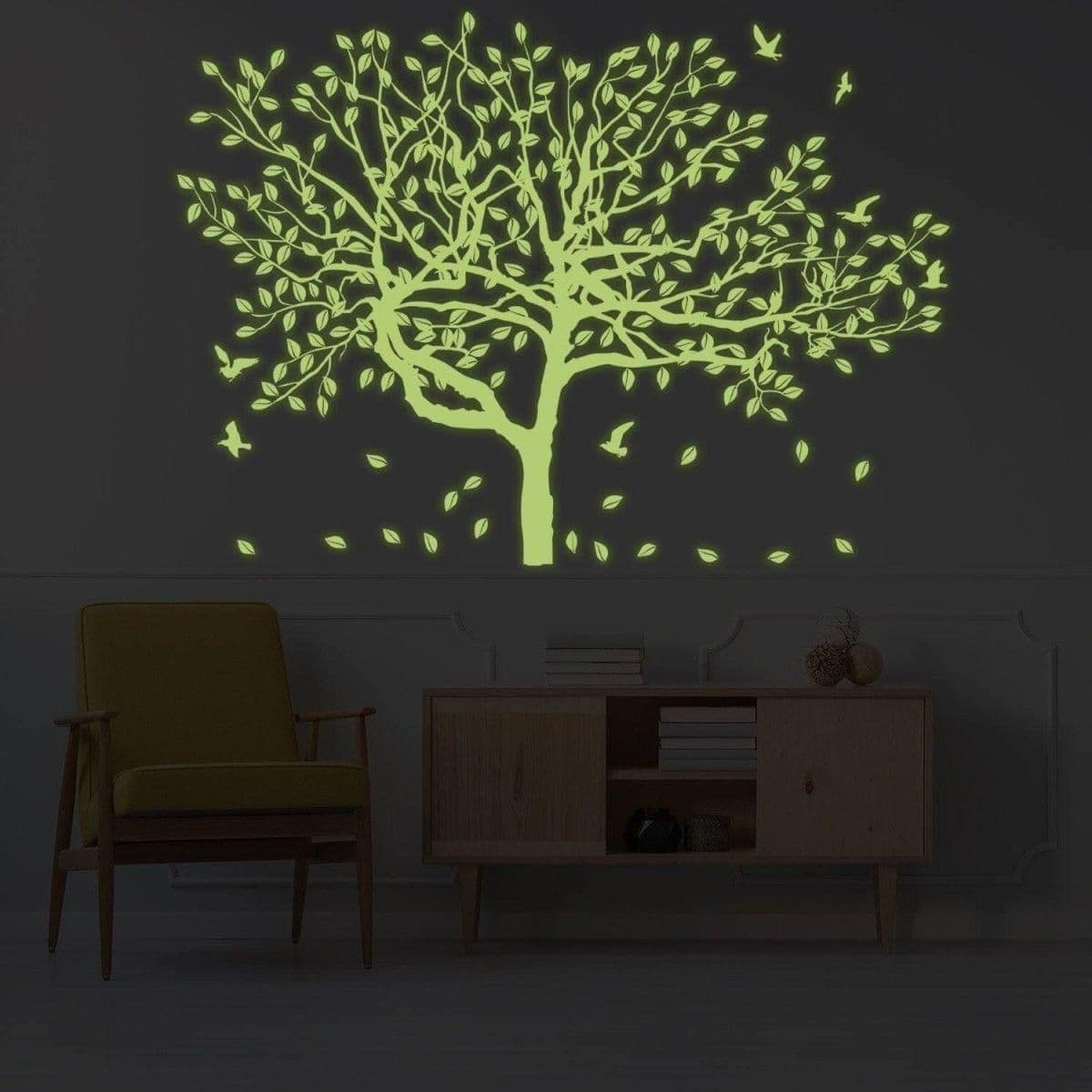 image-Glow-In-The-Dark Forest Wall Decal - Fluorescent Luminous Trees Sticker for Home Decor