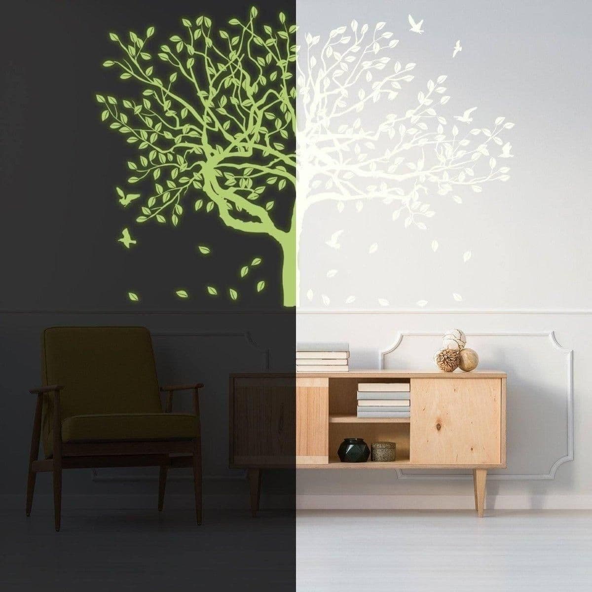 image-Glow-In-The-Dark Forest Wall Decal - Fluorescent Luminous Trees Sticker for Home Decor
