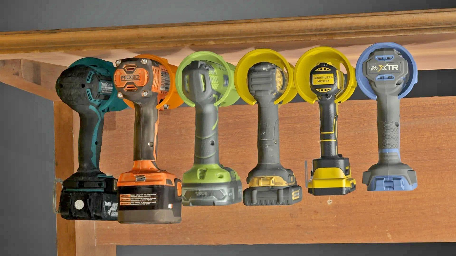 image-Universal Cordless Drill Holder | Power Tool Wall Mount | 3D Printed Drill Organizer | Tool Storage Solution | Garage or Workshop Organizer