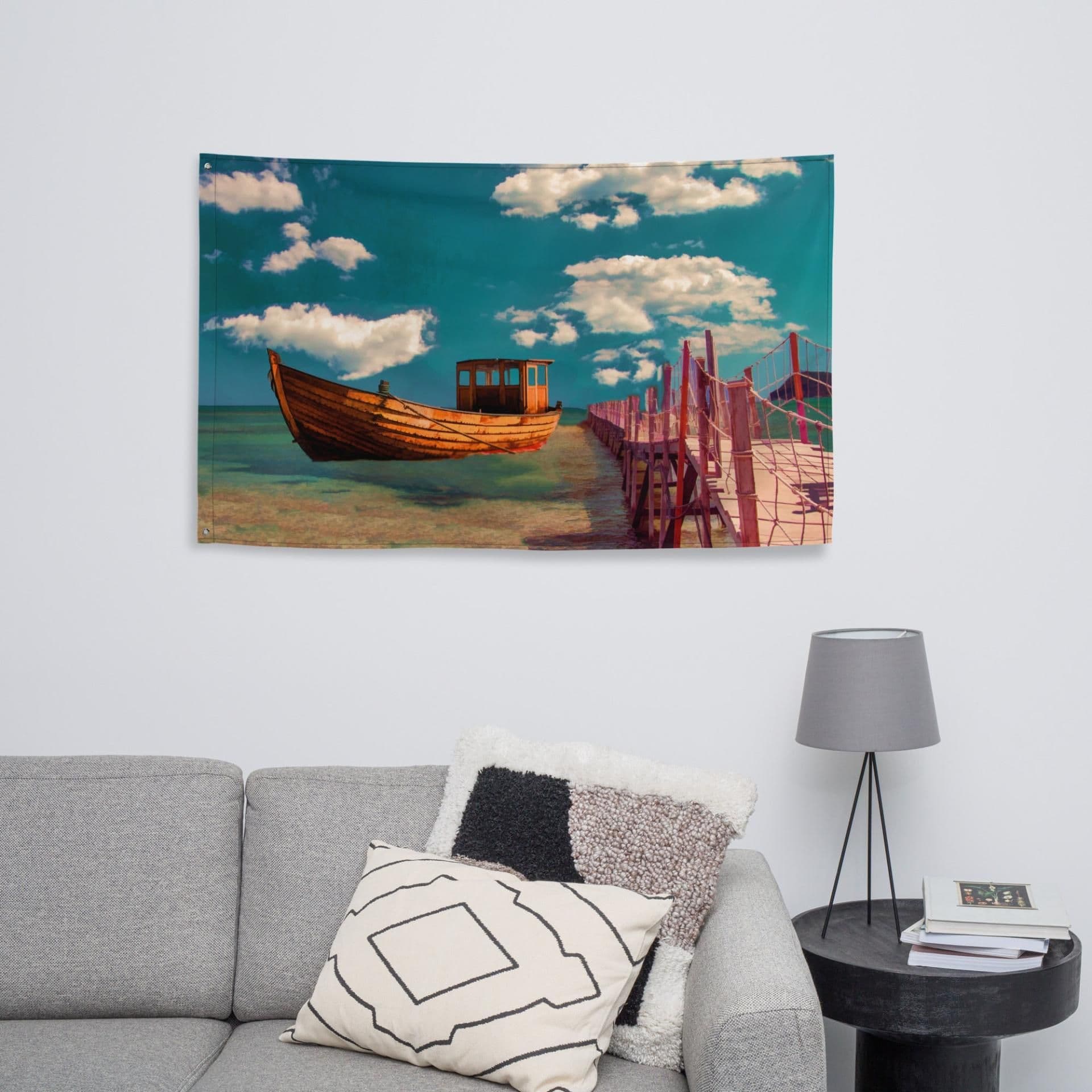 image-Boat Oil Painting Flag Tapestry