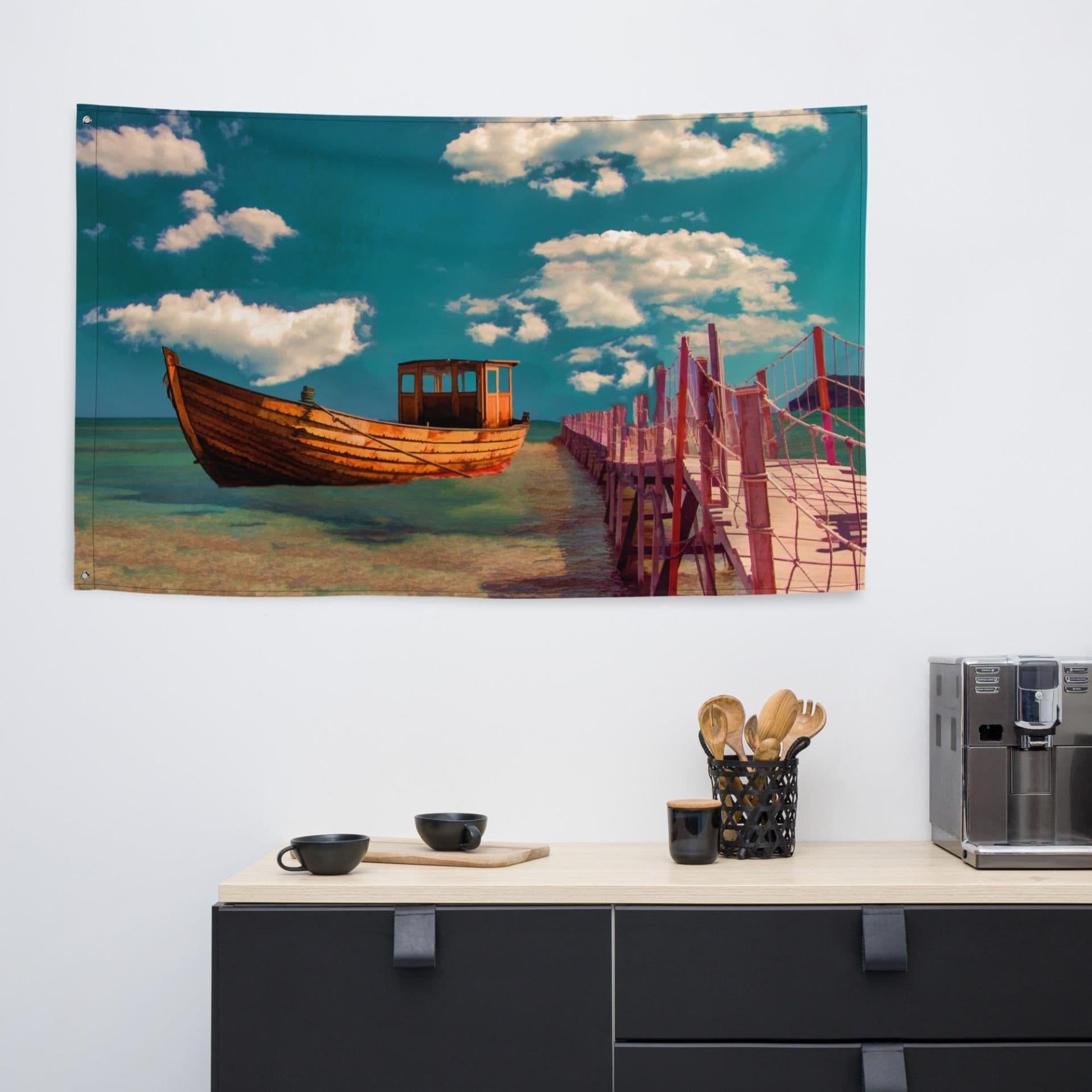 image-Boat Oil Painting Flag Tapestry