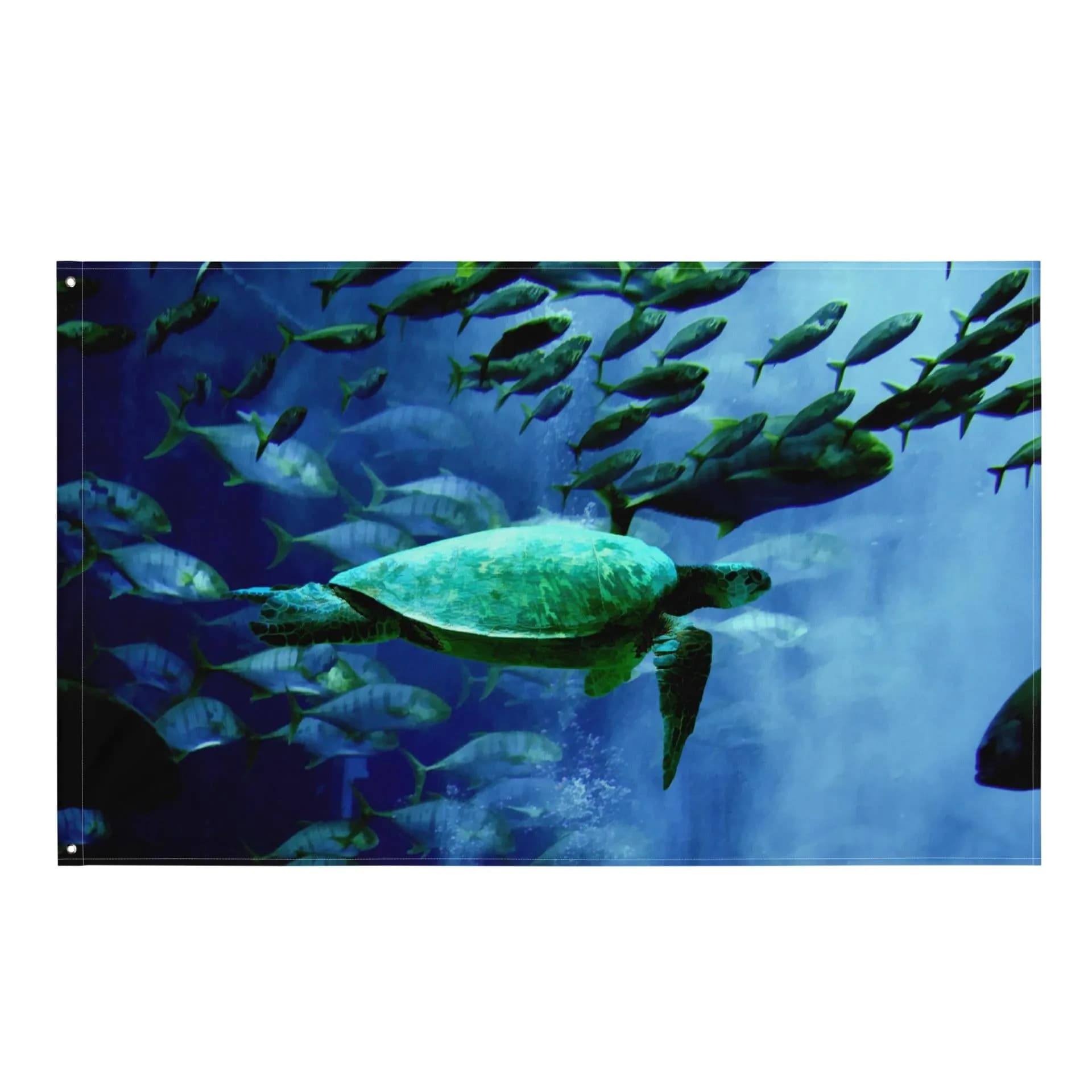 image-Turtle and Fish Painting Flag Tapestry