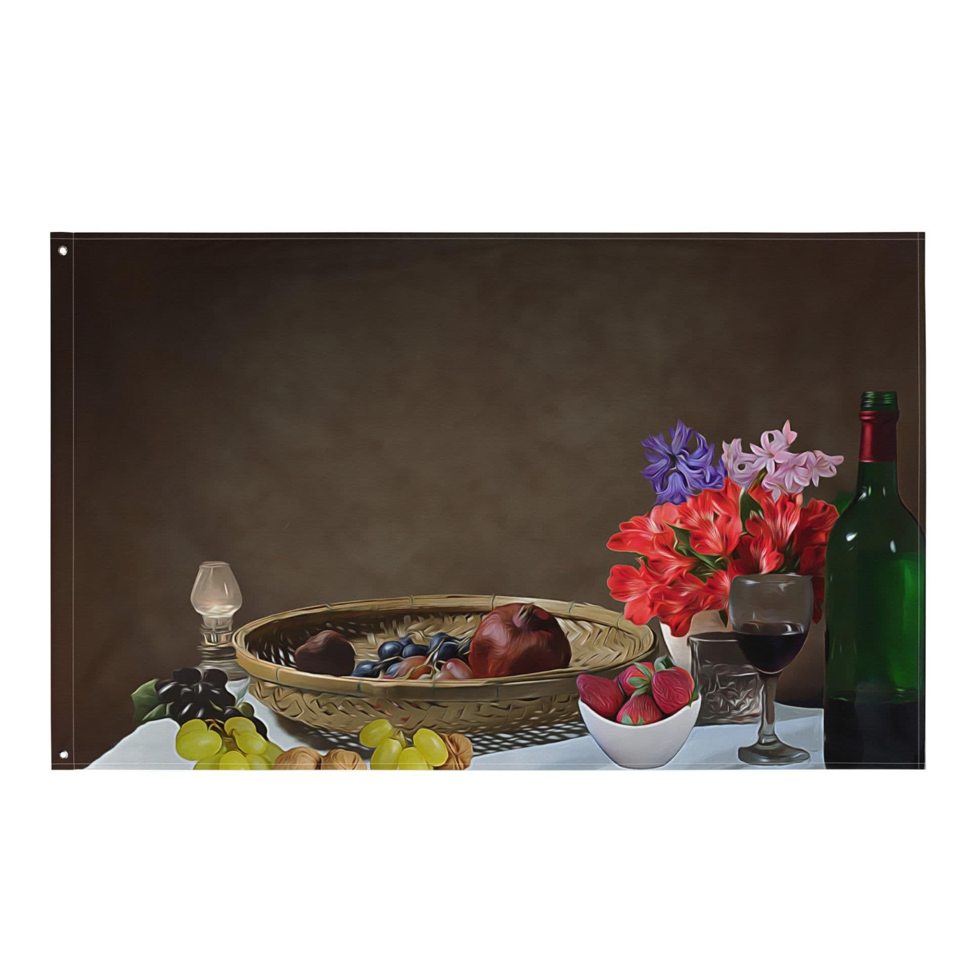 image-Still Life Wine Painting 2 Flag Tapestry