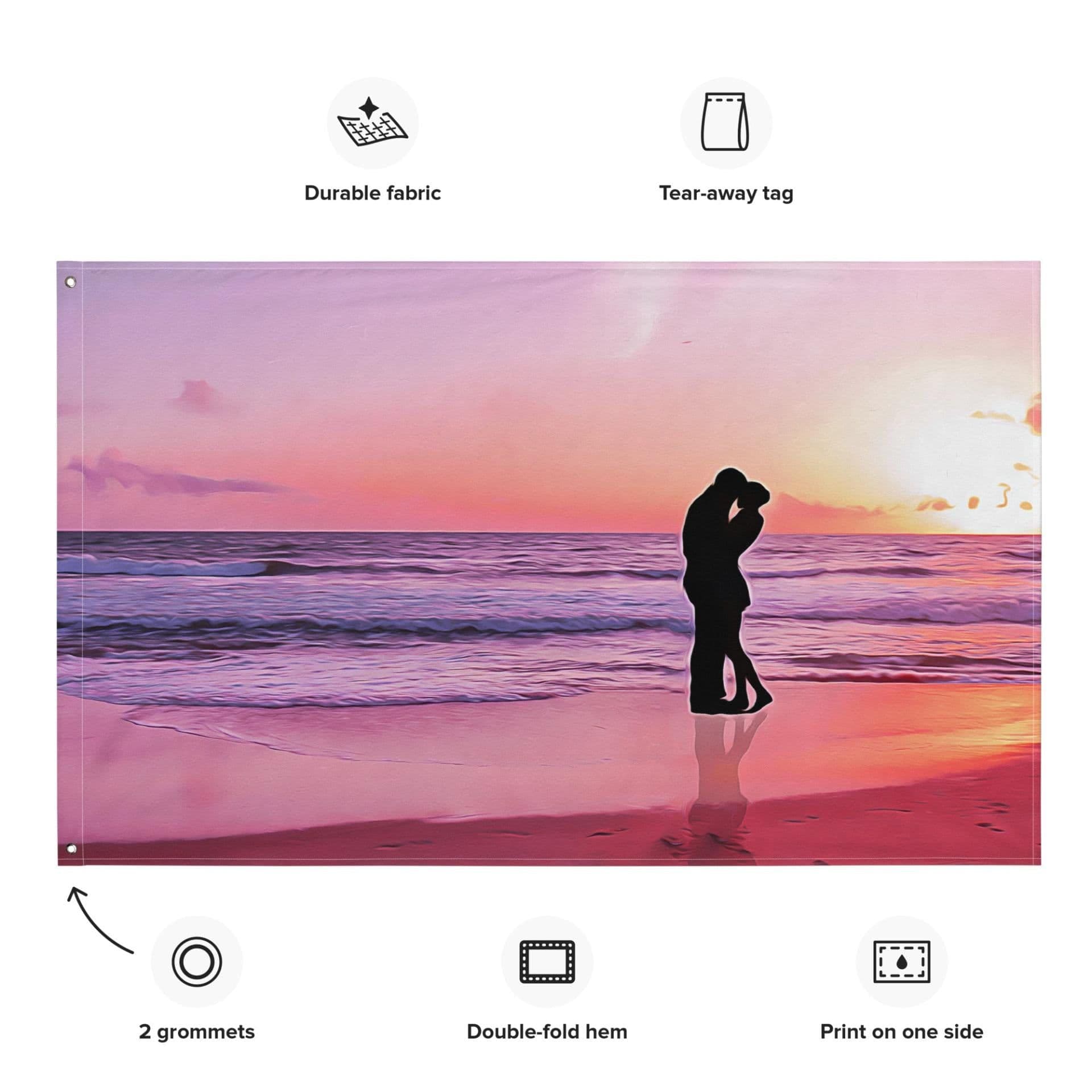 image-Kiss on Beach Ocean Painting Flag Tapestry