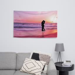 image-Kiss on Beach Ocean Painting Flag Tapestry