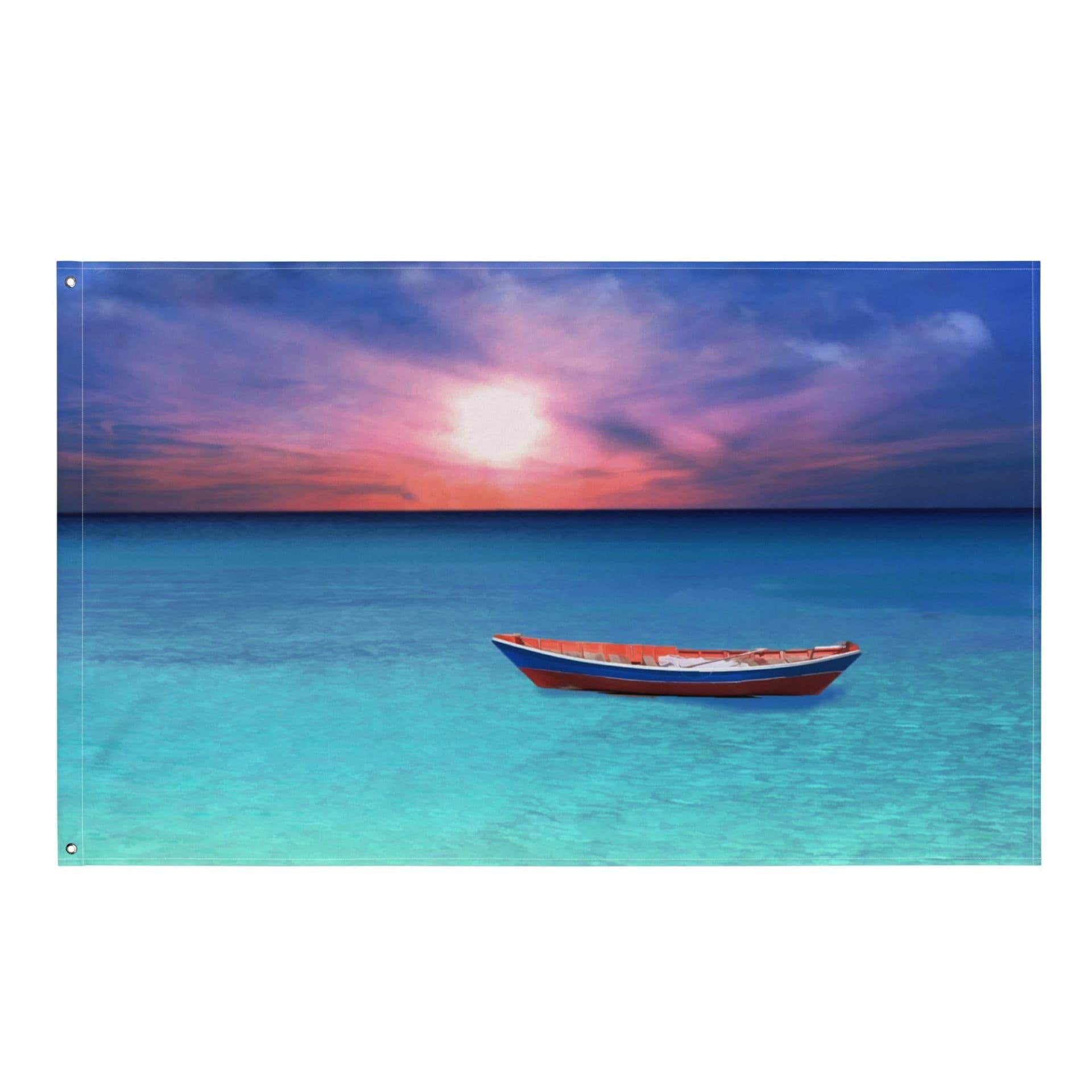image-Sunset Boat Ocean Painting Flag Tapestry