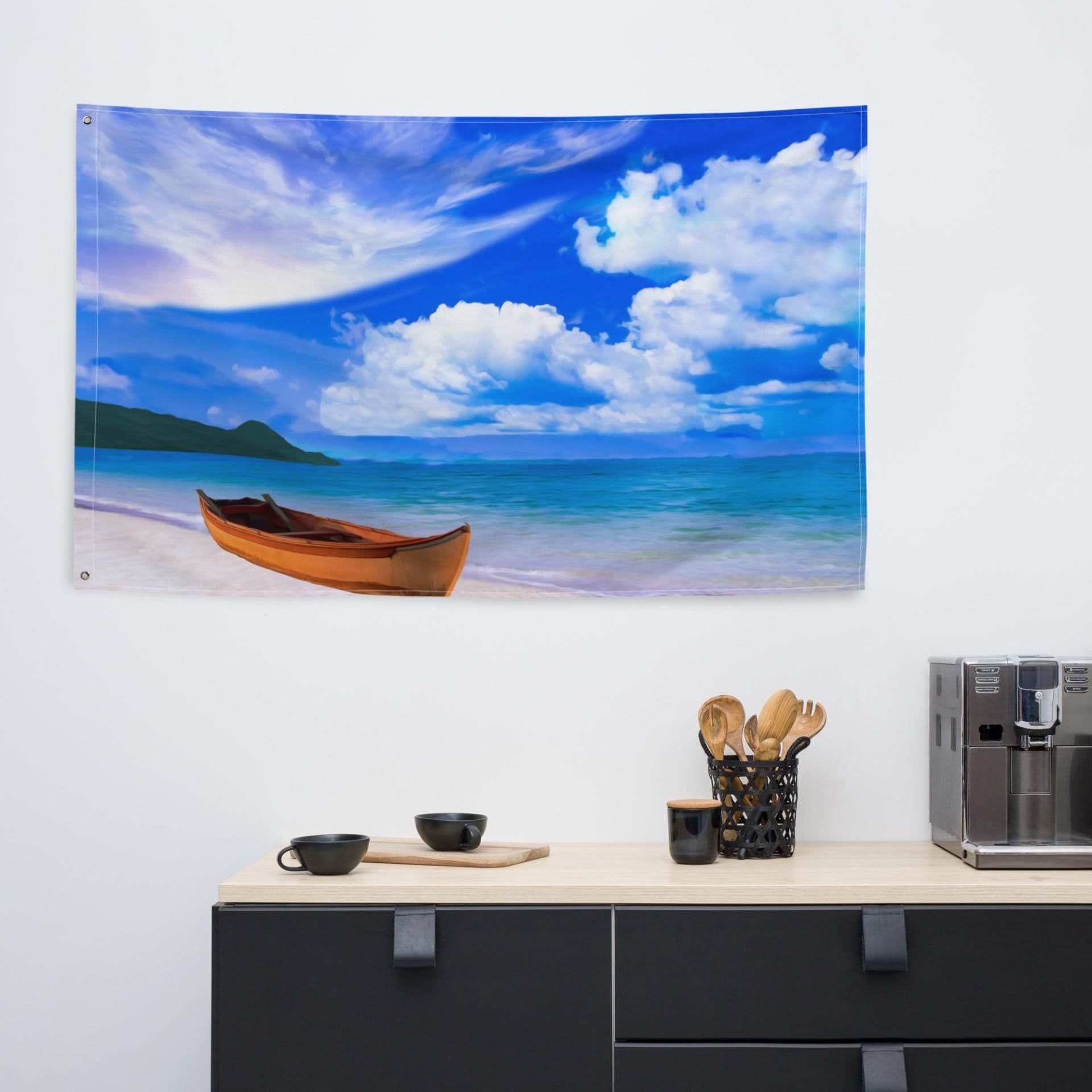 image-Beach Boat Painting Flag Tapestry