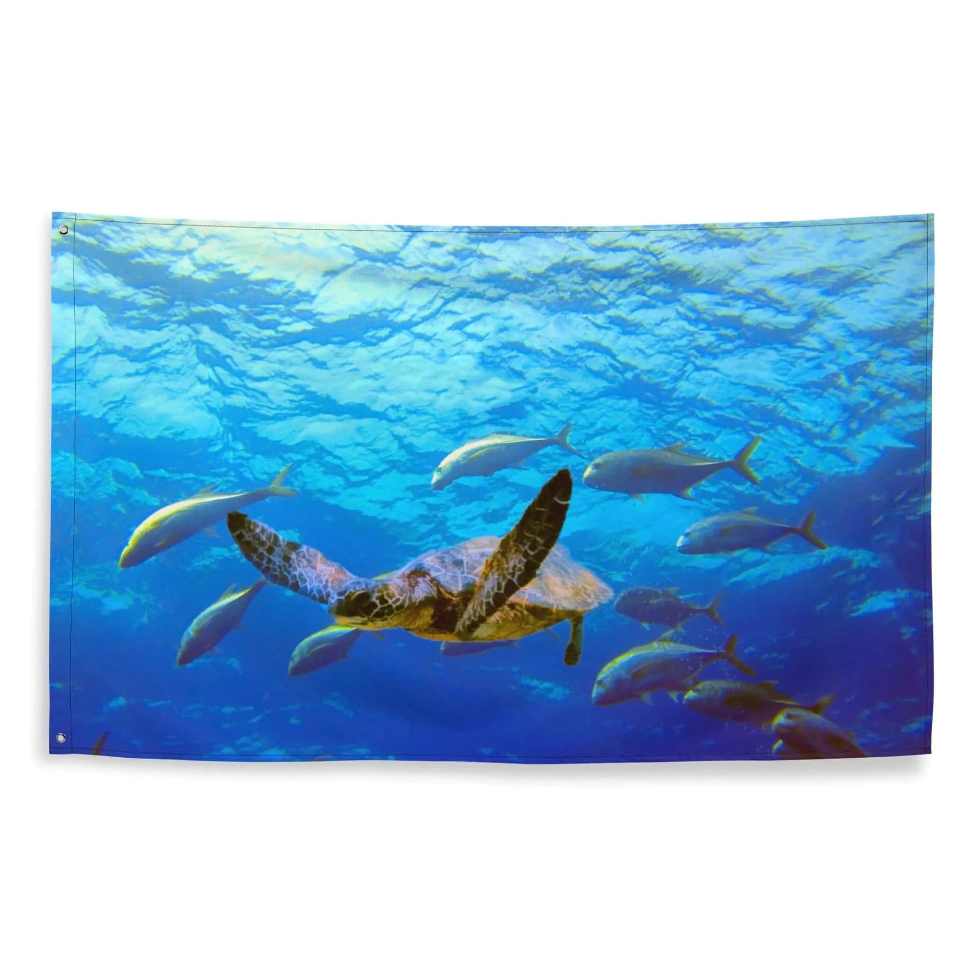 image-Turtle and Fish Art Flag Tapestry