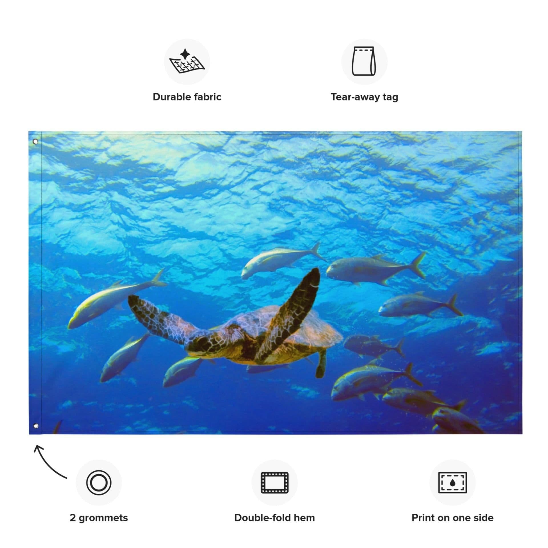 image-Turtle and Fish Art Flag Tapestry