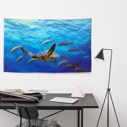 image-Turtle and Fish Art Flag Tapestry