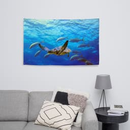 image-Turtle and Fish Art Flag Tapestry