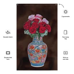 image-Pink & Red Rose Painting Flag Tapestry