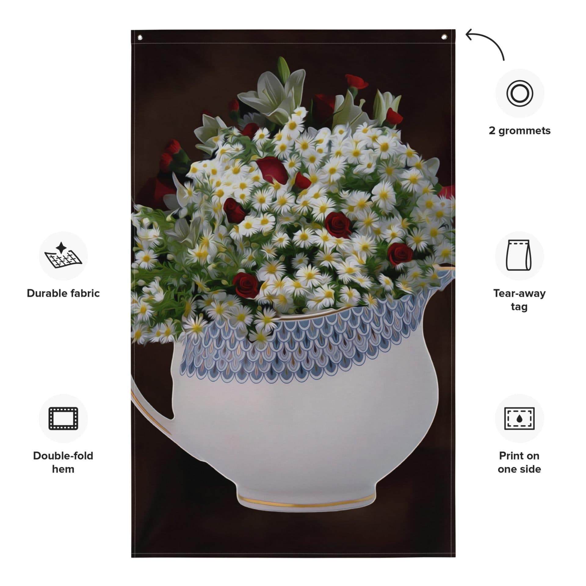 image-White Yellow Flowers Painting Flag Tapestry