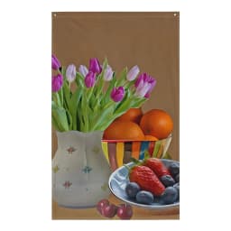 image-Flower Plate Still Life Painting Flag Tapestry