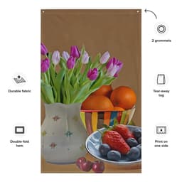 image-Flower Plate Still Life Painting Flag Tapestry